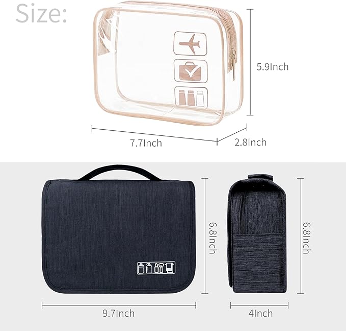 Lcsmaokin Large Capacity Toiletry Bag Travel Bag with Hanging Hook for Men and Women Waterproof Travel Cosmetic Bag Bathroom Bag,with TSA Approved Zippers Clear Travel Makeup Bag Carry-on - Image 3