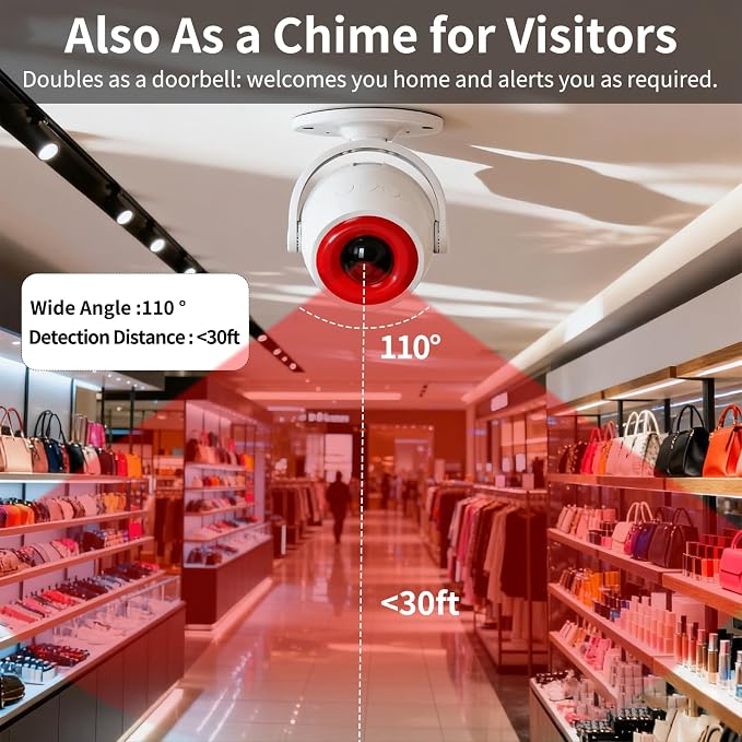 1 Pack Wireless Motion Detector Alarm for Indoor Use, PIR Motion Sensor with Sound Player for Pets, Dogs & Animal Deterrent, Intruder Alert & Remote Safety System, Noise Maker Sensor de Movimiento - Image 3