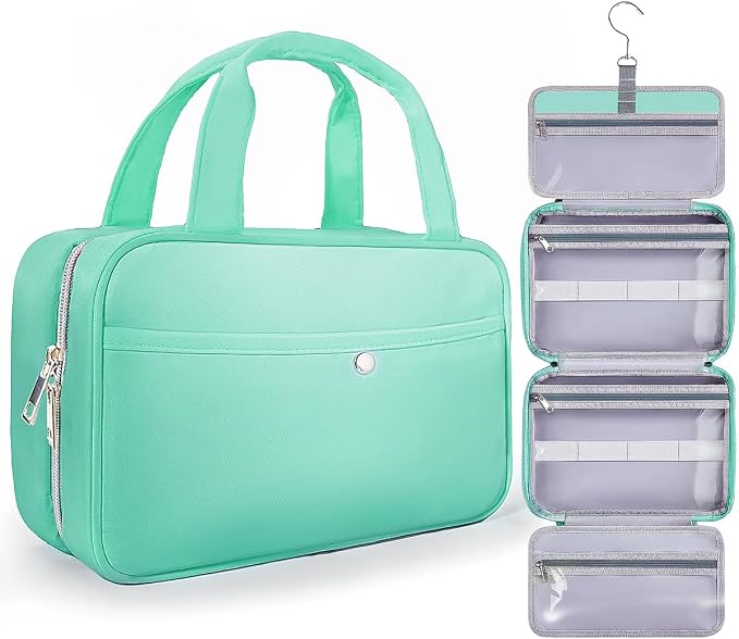 Travel Hanging Toiletry Bag for Women - Waterproof Cosmetic Organizer with Clear Window, Lightweight Bathroom Bags for Essentials, Makeup, Shampoo, Toiletries Green, Medium by Chakipee