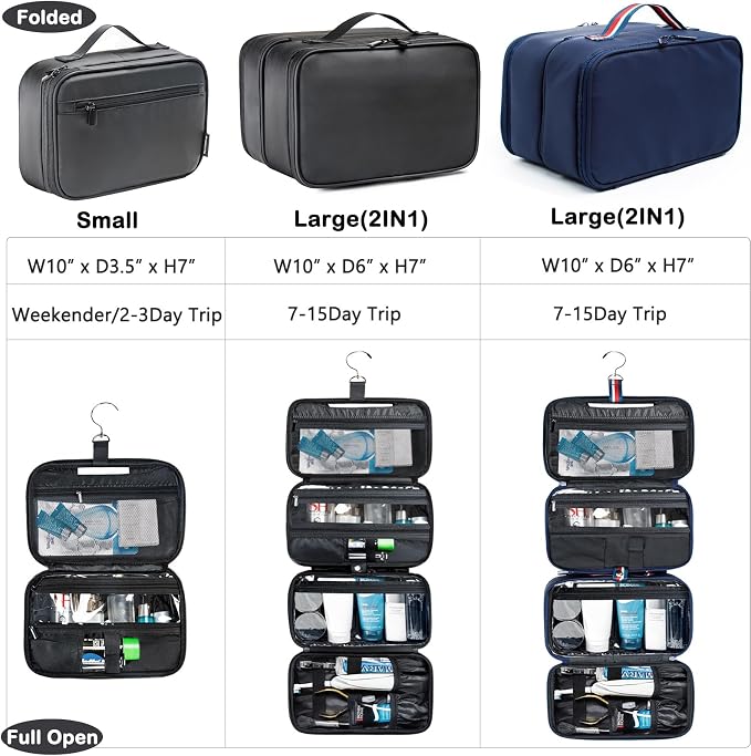 BAGSPRITE Large Hanging Toiletry Bag for Men and Women - Water-Resistant Travel Toiletry Bag - Makeup Cosmetic Bag Travel Organizer for Accessories, Shampoo, Full-size Container - Image 5
