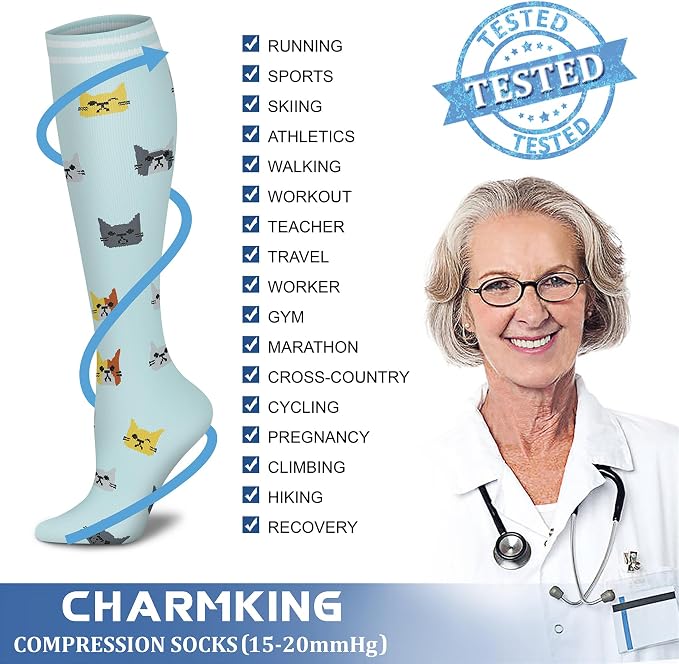CHARMKING Compression Socks for Women & Men Circulation (8 Pairs) 15-20 mmHg Best Calf Socks Support for Athletic Cycling - Image 5