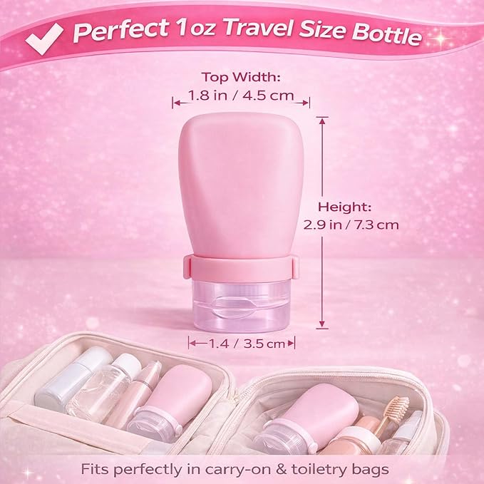 1 oz Silicone Travel Bottles, Leakproof Squeeze Bottle Mini Travel Size Container for Toiletries Lotion Shampoo and Conditioner Liquid Salad Dressing to go Condiment, TSA Approved, 4 Pack - Image 3