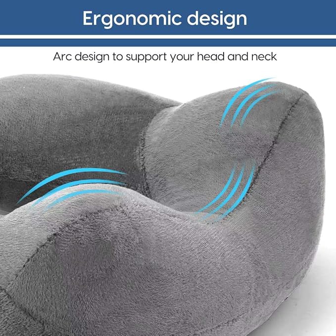 Inflatable Travel Pillow for Airplane Inflatable Neck Pillow for Traveling with Soft Velvet Washable Cover for Sleeping, Airplane,Train, Car, Office, Contoured Eye Masks, Earplugs - Image 3