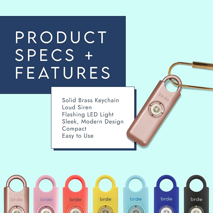 She’s Birdie–The Original Personal Safety Alarm for Women by Women–Loud Siren, Strobe Light and Key Chain in a Variety of Colors (Metallic Rose) - Image 3