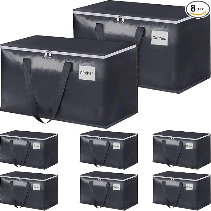 StorageRight Heavy Duty Moving Boxes-Moving Bags with Zipper, Reinforced Handles and Tag Pocket-Collapsible Moving Supplies-Totes for Storage Great for Moving, Storage and Travel 93L(Gray-8 Pack) | Heavy Duty Storage Bins with Lids, Zipper, Reinforced ... by StorageRight