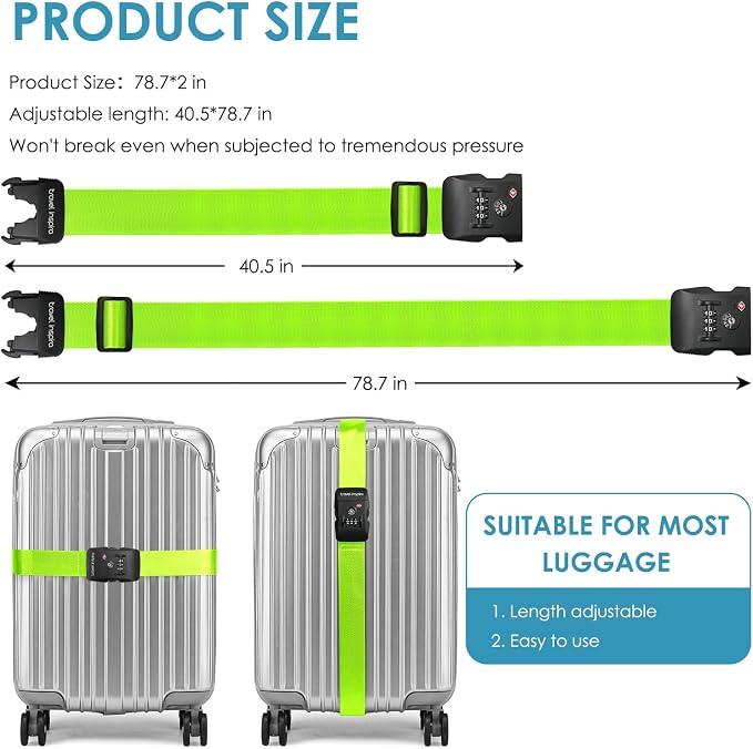 Travel Inspira Heavy Duty Luggage Straps with TSA Lock | Anti-Burst Protection; High Visibility Green; TSA-Lock Belt with Tag; Adjustable 103-200cm; 20-28 Inch Bags; Anti-Burst - Image 6