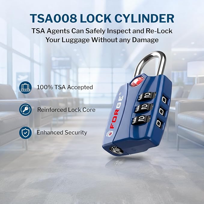 Forge TSA Locks 2 Pack - Open Alert Indicator, Alloy Body and Hardened Steel Shackle with Re-settable 3-Digit Combination - Image 3