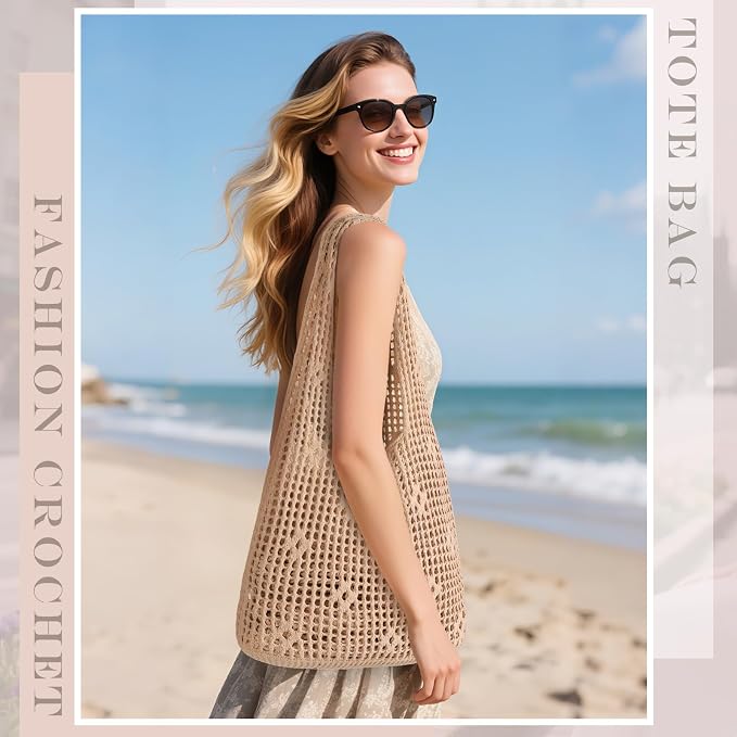 Sightor Crochet Tote Bag, Mesh Beach Bag Knit Summer Hobo Bag for Women | Beach Tote bag Vacation Outfits Aesthetic Boho Bag - Image 3
