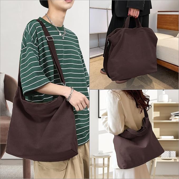 Women's Canvas Tote Bag inside Out Bag with Adjustable Crossbody Strap for Work Travel Shopping Durable Handbag for Men - Image 5