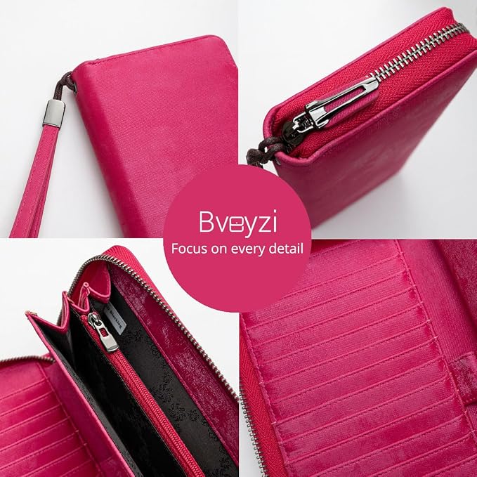 Bveyzi Women RFID Blocking Wallet Leather Zip Around Phone Clutch Large Capacity Ladies Travel Purse Wristlet - Image 6
