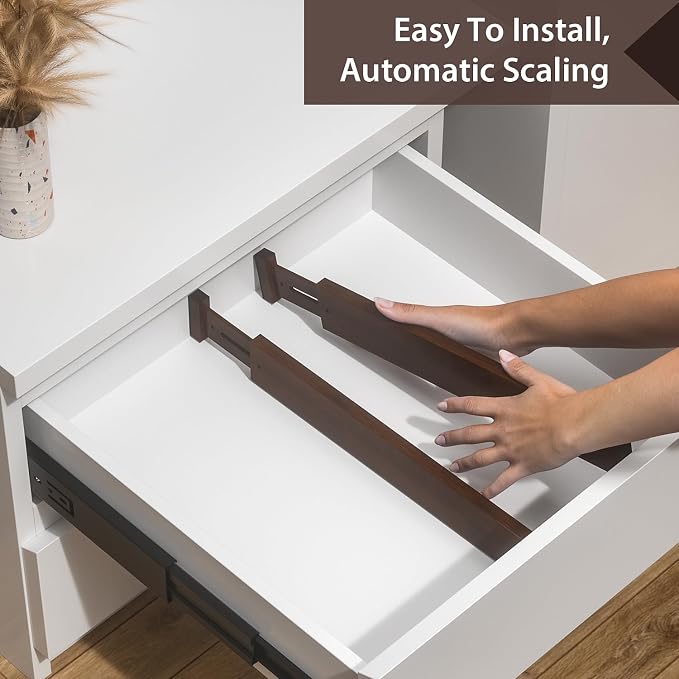 4 PCS Drawer Divider, 17"-22" Adjustable Bamboo Drawer Dividers Organizers, 2.3" High Expandable Separators for Kitchen, Clothes, Dressers, Home, Office, Mocha - Image 7