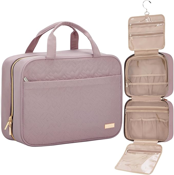 NISHEL Travel Toiletry Bag for women, Portable Hanging Organizer for Family-Sized Shampoo, Conditioner, Brushes Set, Makeup Accessories, Extra Large Size, Peach Pink | for Family-Sized Shampoo, Conditioner, Brushes Set, makeup Accessories, Extra Large ... by NISHEL