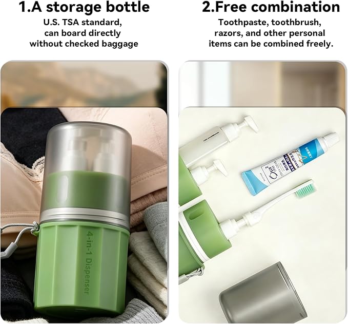 4 in 1 Travel Dispenser，Unbreakable Silicone Travel Dispenser Bottle, Vacuum Suction Wall Mounted Refillable Containers,Leakproof Toiletry Containers for Shampoo, Lotion, Baby Care-Green. - Image 6