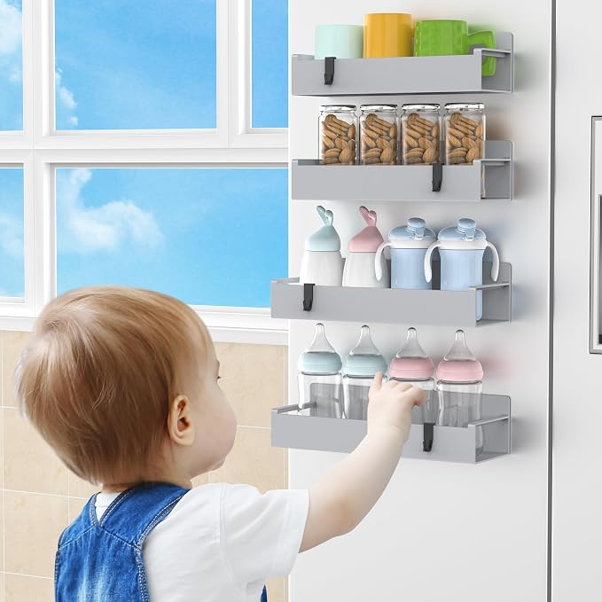 HuggieGems 4 Pack Magnetic Spice Rack Organizer for Refrigerator and Oven, Silver Fridge Organizers and Storage for Kitchen - Image 7