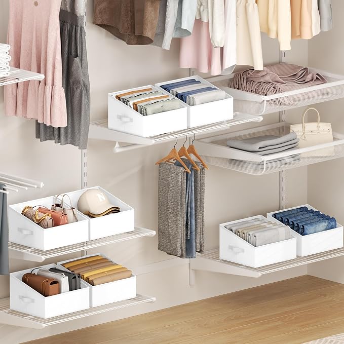 DIMJ Closet Storage Bins 6 Pack - Fabric Trapezoid Organizer Bin, Foldable Storage Baskets for Shelves, Closet Shelf Organizer, Clothing Storage Box for Toys, Books, Towel, Clothes, White - Image 7