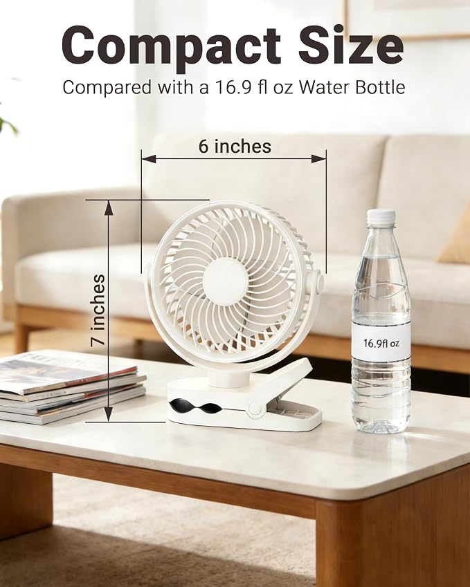 Clip On Fan, Portable Desk Fan with 4 Speeds, Rechargeable USB Fan with 8.5H Battery Life, Quiet Personal Fan for Bed, Stroller, Treadmill, Camping, Golf Cart - Image 7