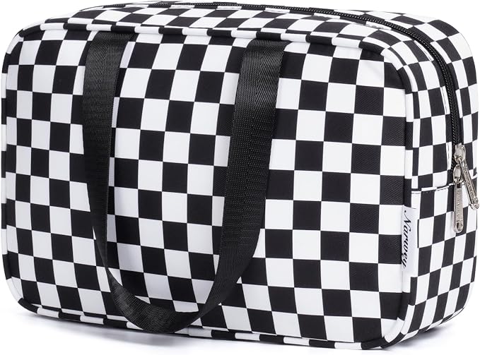 Narwey Large Toiletry Bag Women Cosmetic Bag Travel Makeup Bag Organizer Medicine Bag for Toiletries Essentials Accessories (Black Checkerboard, Large) by Narwey
