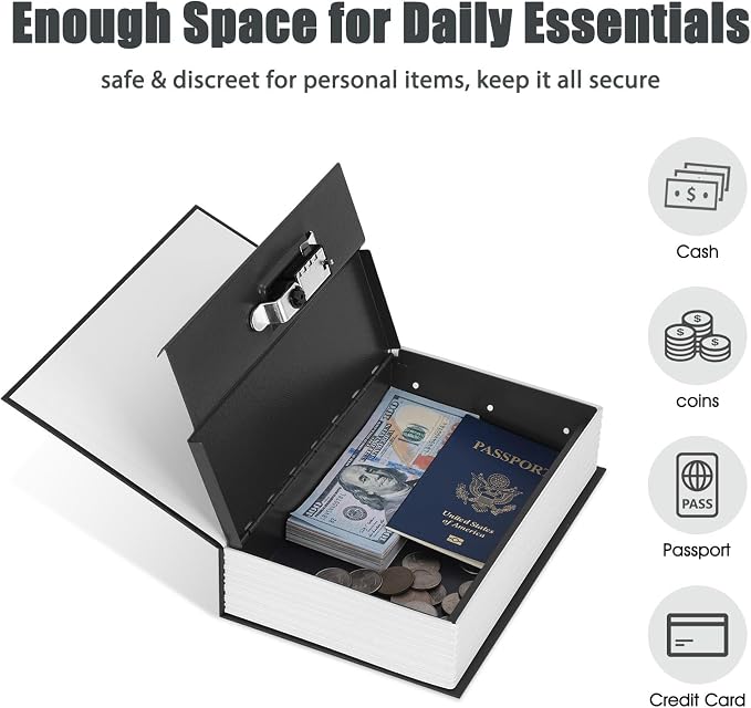 KYODOLED Diversion Book Safe with Combination Lock, Secret Safe Metal Lock Box, Money Storage Collection Box, 9.5" x 6.2" x 2.2" Black Large - Image 3