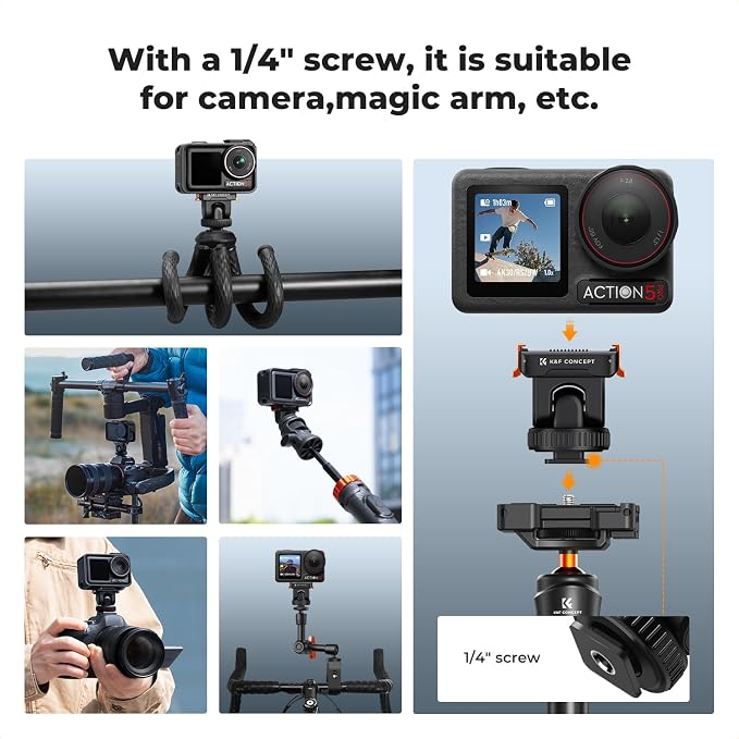 K&F CONCEPT Cold Shoe Magnetic Quick Mount Holder for Osmo Action 4/5 Pro | Tripod Mount, Hot Shoe Camera Adapter with 1/4" Screw Hole for Osmo Action 3/4 DSLR Photography Accessories, PP18 - Image 6