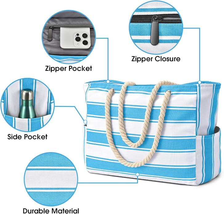 Becokan Beach Bags for Women Large Waterproof Beach Tote Bag Zipper Beach Bags Waterproof Sandproof Swim Pool Bag Large Tote - Image 4