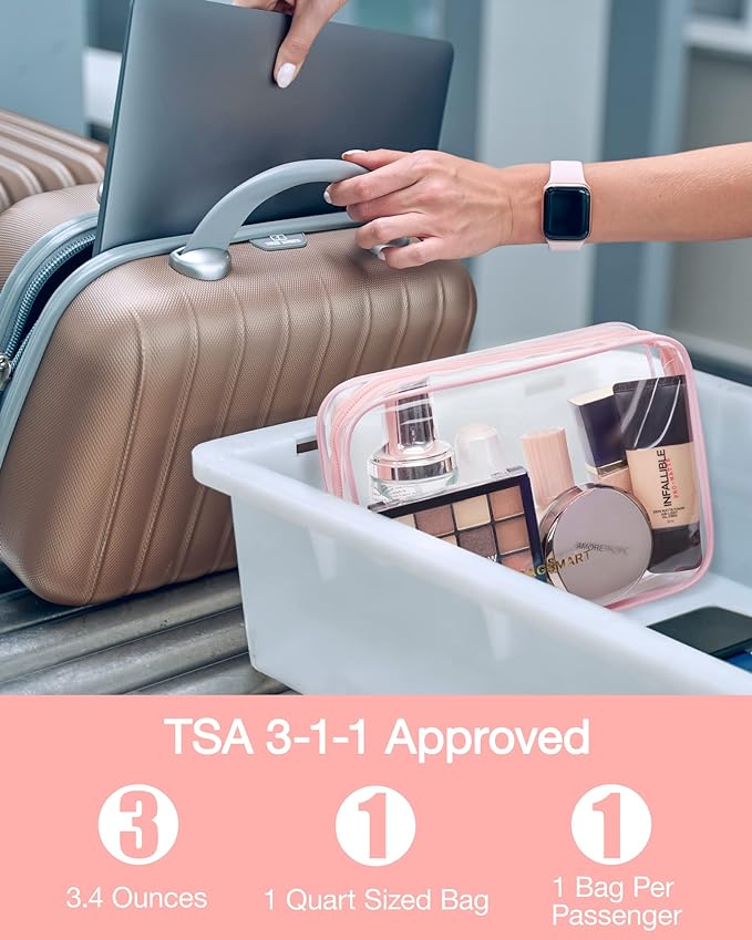 BAGSMART Clear Toiletry Bag 2-Pack TSA Approved Water-Repellent, Pink | Carry on Travel Accessories Bag, Airport Airline Quart Size Bags for Women Men, Makeup Cosmetic Bag - Image 3