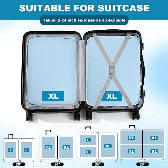 Compression Packing Cubes for Travel Packing Suitcase Organizer Bags, Blue | Expandable Travel Cubes for Packing Luggage Organizer Bags Compression Bags for Travel Essentials - Image 5
