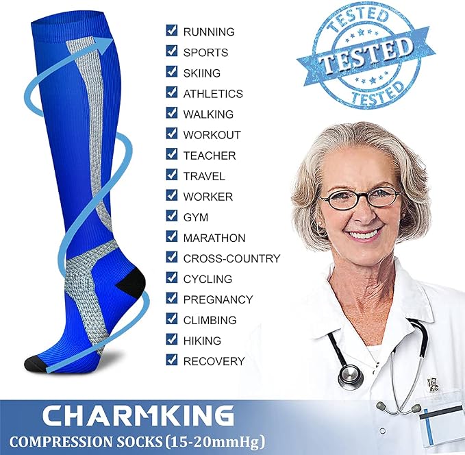 CHARMKING Compression Socks for Women & Men Circulation (3 Pairs) 15-20 mmHg is Best Support for Athletic Running Cycling - Image 4