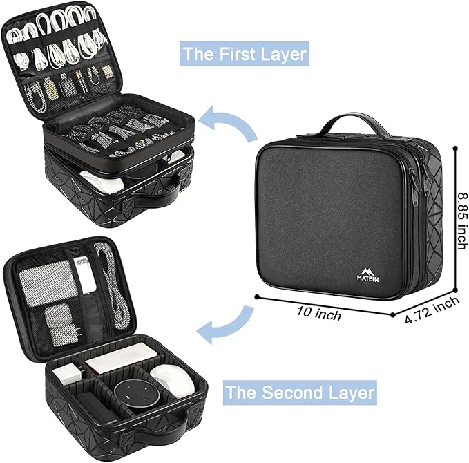 MATEIN Cable Organizer Bag, Travel Electronic Storage Cord Organizer Box | Tech Bag for Travel, Waterproof Charger Storage, Double Layer, Carrying Case for Cord, Shockproof, Portable, DJ Gifts, Black - Image 2