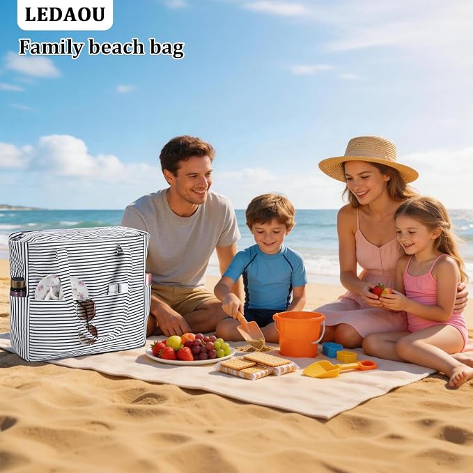 LEDAOU Beach Bag Waterproof Sandproof Women Beach Tote Pool Bag with Zipper for Swim Gym Grocery Travel with Wet Pocket | Sandproof - Image 3