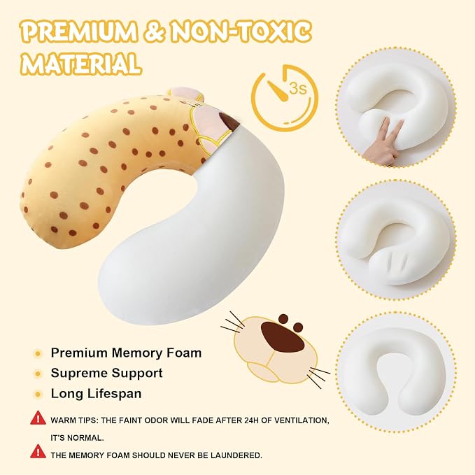 Cirorld Travel Pillow for Kids Adult Cute Neck Pillow for Traveling Memory Foam Airplane Pillow Sleep Mask Animal Flight Pillow Head Rest Neck Support for Cars Long Flights (Yellow Leopard, 9-12 Y/O) - Image 4