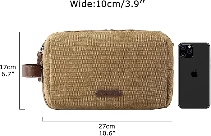 BAGSMART Toiletry Bag for Men, Canvas Travel Toiletry Organizer Dopp Kit Water-resistant Shaving Bag for Toiletries Accessories,Khaki-Medium - Image 6