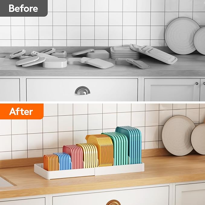 Lifewit Kitchen Cabinet Organizer for Food Contanier Lid with 9 Sections | Expandable Lid Holder with 8 Adjustable Dividers for Pantry Organizers and Storage, White, Extra Large, 13"-24" - Image 9