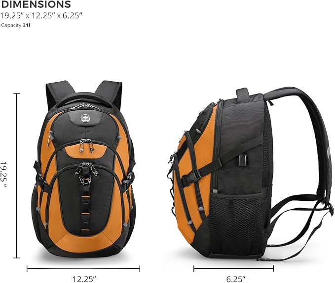 Swissdigital Design Laptop Backpack with USB Charging Port, Travel Backpack Fits 15.6 inches Computer, 31L College School Backpack for Men, Orange/Black | SD803-66 - Image 9