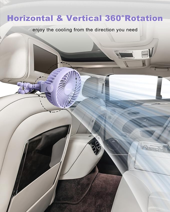 Coohea Clip on Stroller Fan, Rechargeable Long-Lasting Power Wind Fan | 4000mAh Battery Operated, 360° Rotatable Flexible Tripod, 3 Adjustable Speed, Portable Fan for Car Crib Backseat Beach Travel - Image 4