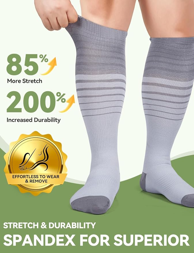 Plus Size Compression Socks for Women & Men Wide Calf, 20-30mmhg Knee High Stockings for Pregnancy, Nurse, Travel - Image 4