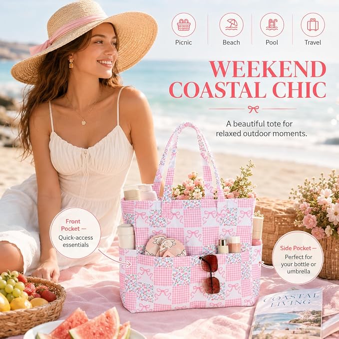 Bluboon Beach Bags for Women, Large Waterproof Tote Bag With Wet Compartment for Pool Weekender Travel Gym - Image 4