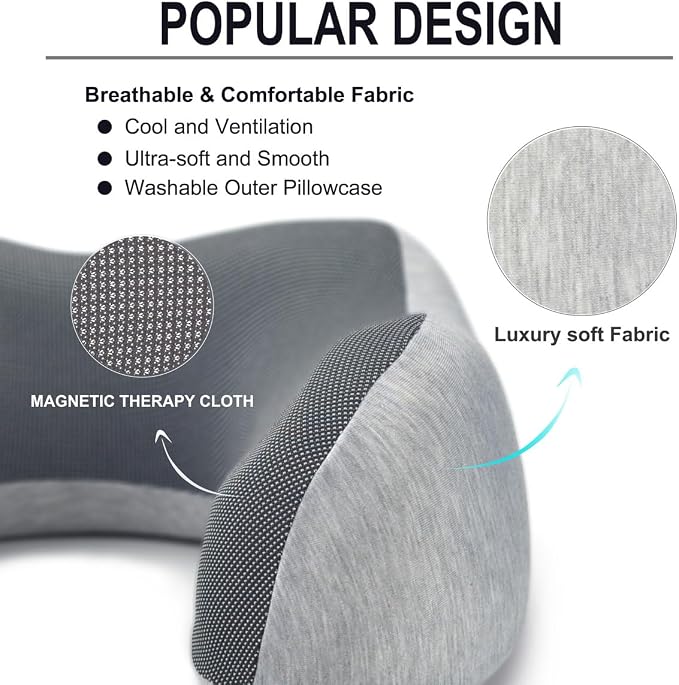 napfun Neck Pillow for Travel with Travel Pouch, Sleep Mask & Earplugs, Memory Foam Airplane Pillow for Headrest Sleep with Eyeshades, Plane Essentials with Eye Blindfold, Light Gray Kit - Image 3