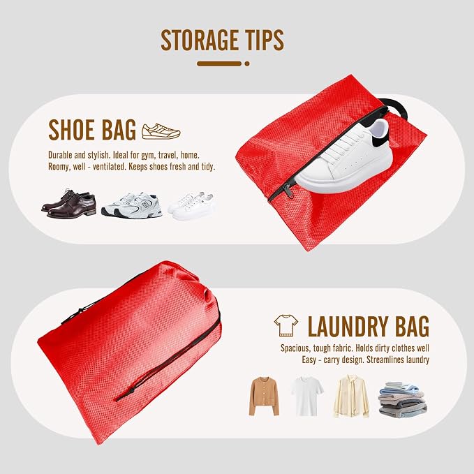 8 Set Compression Packing Cubes for Travel, Expandable Luggage Organizer with Shoe Bag & Laundry Bag - Lightweight Suitcase & Backpack Travel Essentials (Red) - Image 5
