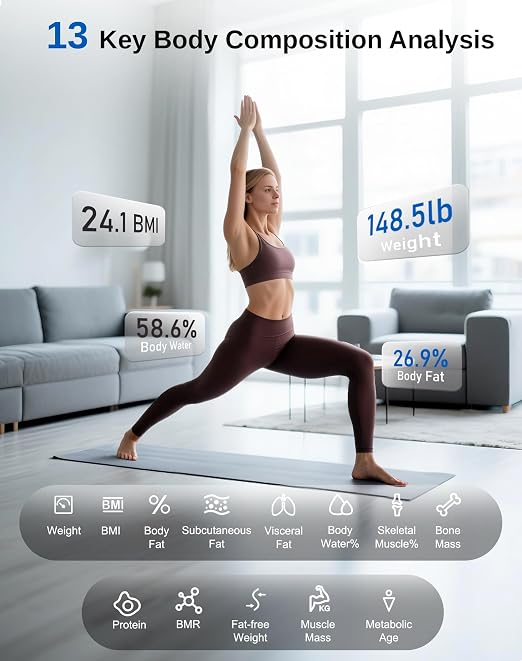 GE Smart Scale for Body Weight BMI Body Fat, Digital Bluetooth Scale 400lb | 13 Body Composition Monitor Health Analyzer for Home Gym, Accurate Bathroom Scale, App Sync Weighing Capacity Black Strip - Image 4