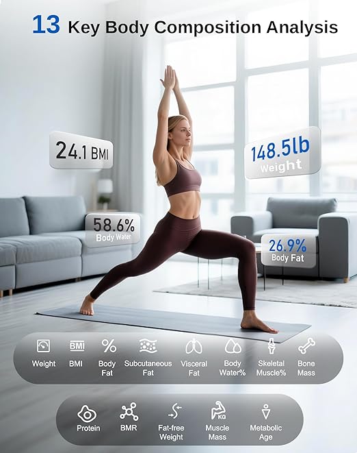 GE Smart Scale for Body Weight BMI Body Fat, Digital Bluetooth Scale 400lb | 13 Body Composition Monitor Health Analyzer for Home Gym, Accurate Bathroom Scale, App Sync Weighing Capacity Black 11inch - Image 3