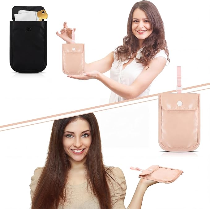 2 Pieces Travel Bra Wallet for Women Hidden Bra Wallet Pickpocket Proof Under Clothes Money Belt Pouch Secret for Passport Money Valuables(5.7 x 4.6 Inch,Black, Pink) - Image 4