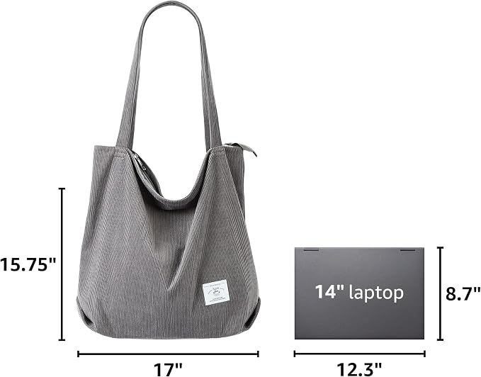 KALIDI Women Corduroy Tote Bag Zipper Casual Tote's Handbag Big Capacity Shoulder Bag with Pockets - Image 3