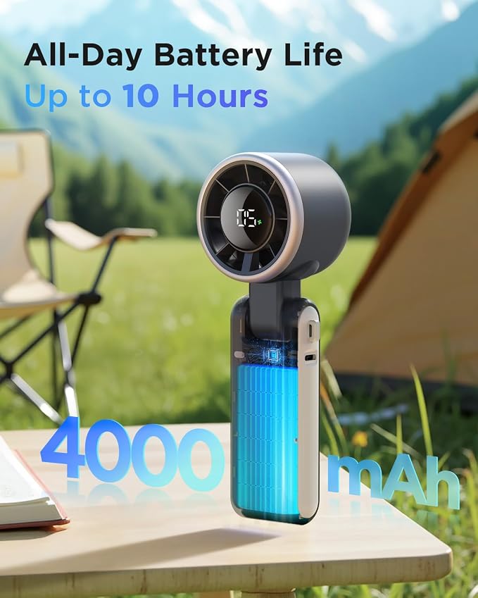 EasyAcc Handheld Portable Turbo Fan, Hand Powerful Fan 4000 Battery 5 Speeds 180°Foldable with Air Turbo Tech USB-C Rechargeable Personal Cooling for Travel Outdoor Black - Image 3