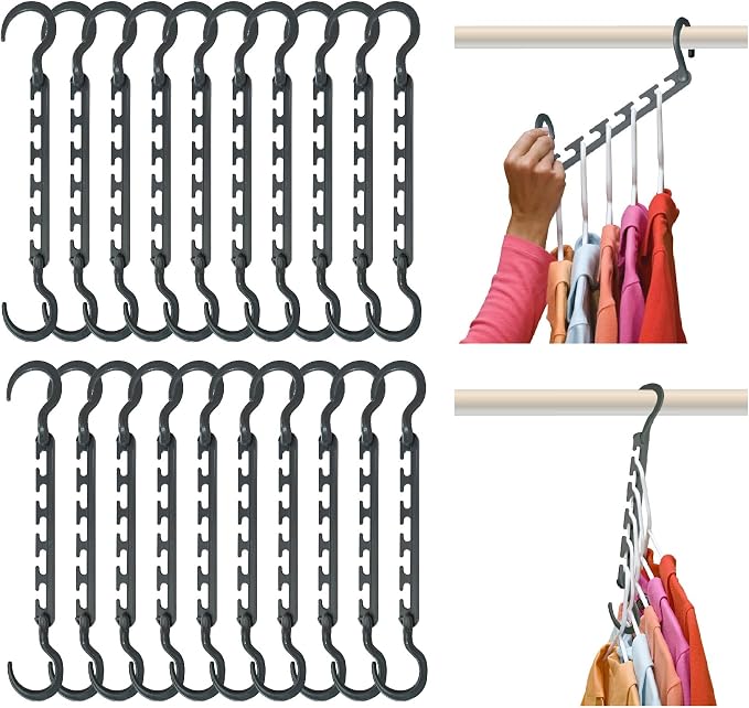 Max 20-Pack Space-Saving Hangers, 360° Hook, Grey | Space-saving cascading hangers with reinforced 360° swivel hooks maximize closet storage; 20-pack arrives fully assembled by WONDERHANGER