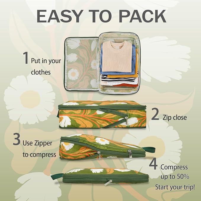 4 Pcs Compression Packing Cubes for Travel, Waterproof Luggage Organizer Washable Storage Bags Set - Packaging Cubes for Backpack Travel and Carry-Ons - Image 3
