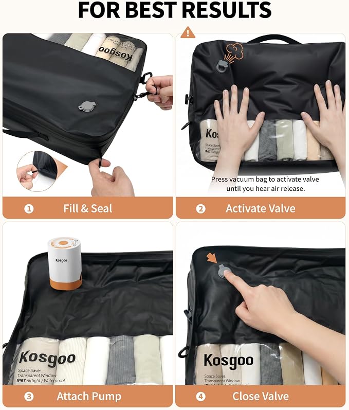 Vacuum Seal Bags for Travel 180° Open Compression Packing Cubes for Carry-on Luggage, IP67 Waterproof Space Saver Storage Bag (1 Pack No Pump, Black) - Image 3
