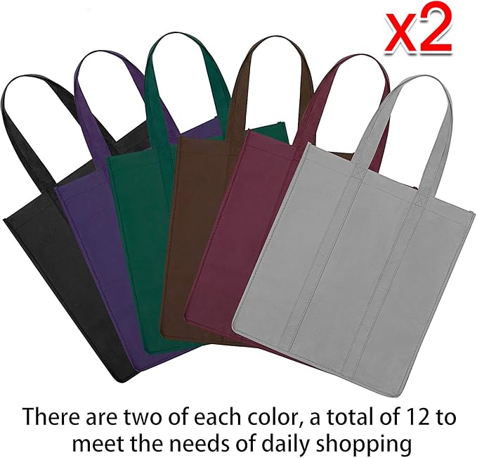 12 Pack Reusable Grocery Shopping Bags Large Foldable Tote Bags Bulk | Eco Produce Bags with Long Handle for Shopping Groceries Clothes (6 Assorted Colors) - Image 4