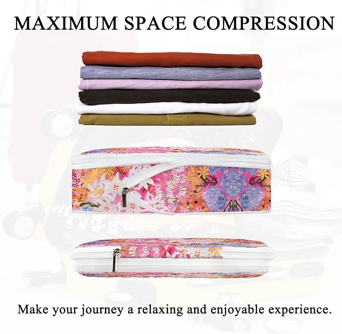 6 Pcs Compression Packing Cubes Waterproof Suitcase Travel Bag Luggage Backpack Organizer Travel Cubes for Packing-Small Floral Print - Image 3