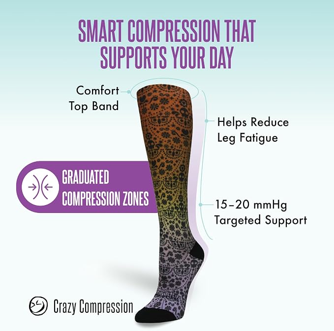 Crazy Compression Socks, Comfortable Support Socks for Recovery, Travel, Hiking, and Long-Hour Comfort w/Fun Designs - Image 3