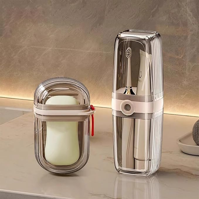 Toothbrush Travel Case & Travel Soap Holder Dish Tray Set of 2, Portable Clear Toothbrush Holders with Cover Leakproof Bar Soap Holder for Traveling School Camping Business Bathroom by Unknown